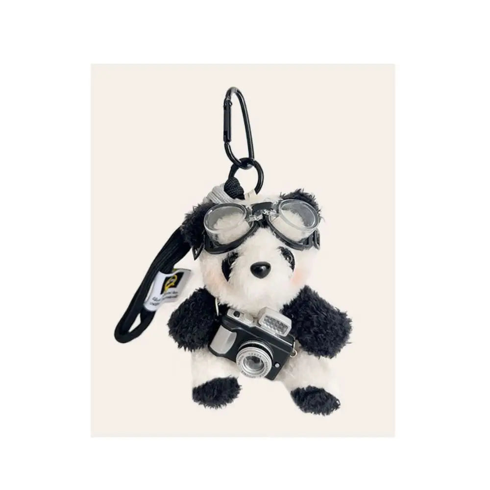 New Camera Plush Bear Pendant Sweater Panda Doll Keychain Creative Sunglasses Car Key Ring Gifts