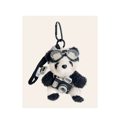 New Camera Plush Bear Pendant Sweater Panda Doll Keychain Creative Sunglasses Car Key Ring Gifts