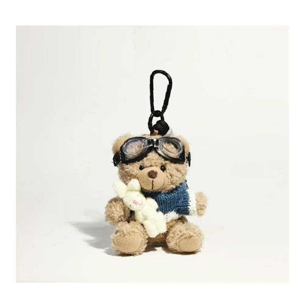 New Camera Plush Bear Pendant Sweater Panda Doll Keychain Creative Sunglasses Car Key Ring Gifts