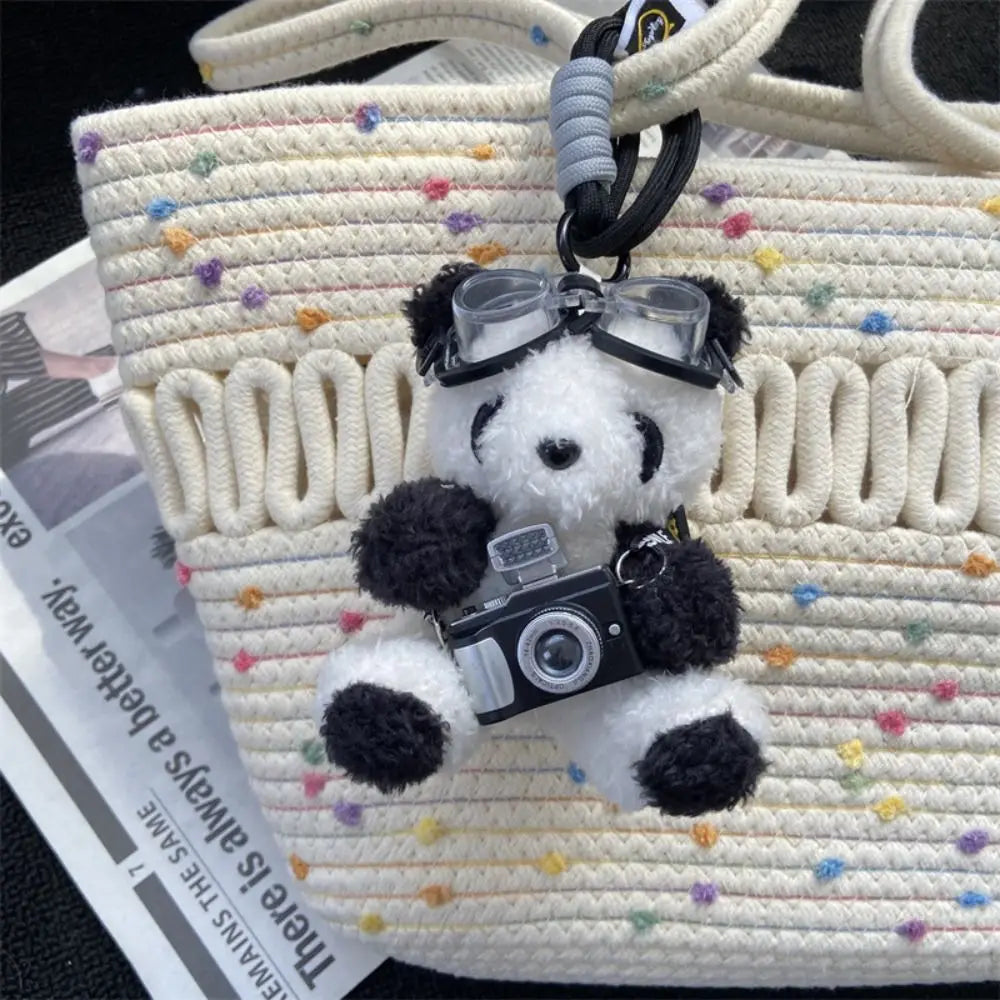 New Camera Plush Bear Pendant Sweater Panda Doll Keychain Creative Sunglasses Car Key Ring Gifts