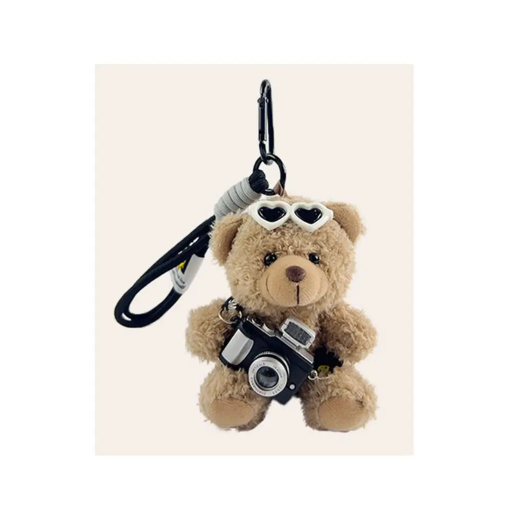 New Camera Plush Bear Pendant Sweater Panda Doll Keychain Creative Sunglasses Car Key Ring Gifts