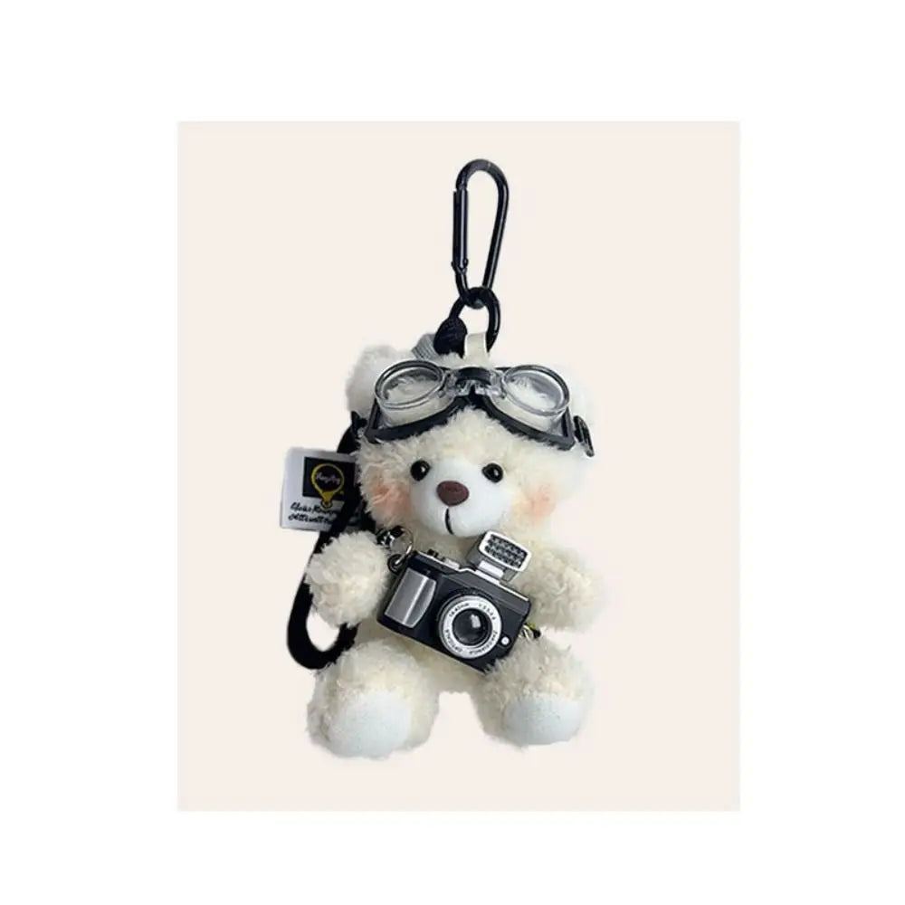 New Camera Plush Bear Pendant Sweater Panda Doll Keychain Creative Sunglasses Car Key Ring Gifts