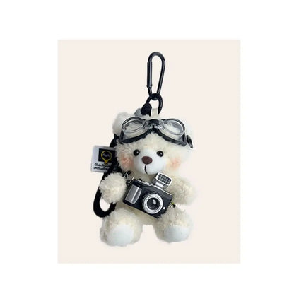 New Camera Plush Bear Pendant Sweater Panda Doll Keychain Creative Sunglasses Car Key Ring Gifts