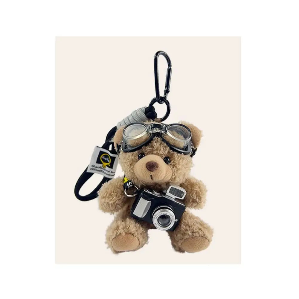 New Camera Plush Bear Pendant Sweater Panda Doll Keychain Creative Sunglasses Car Key Ring Gifts