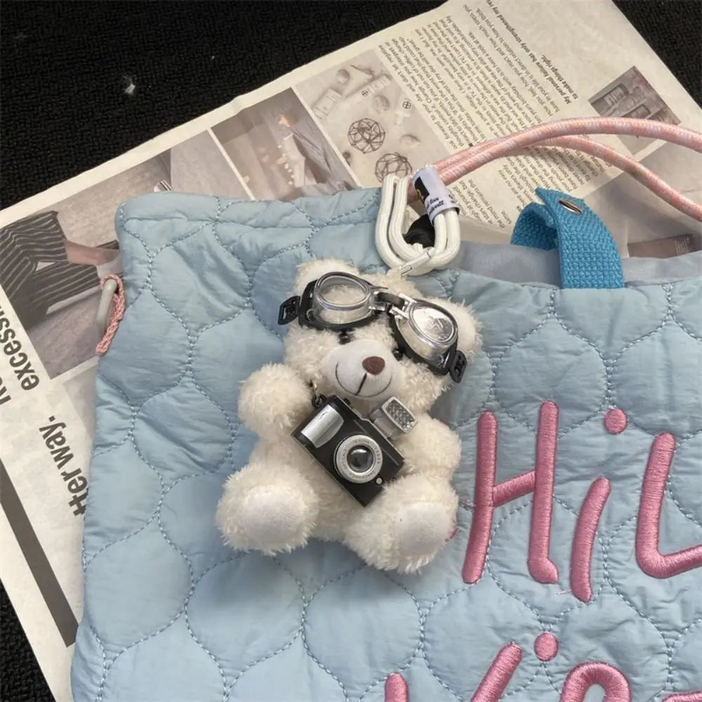 New Camera Plush Bear Pendant Sweater Panda Doll Keychain Creative Sunglasses Car Key Ring Gifts