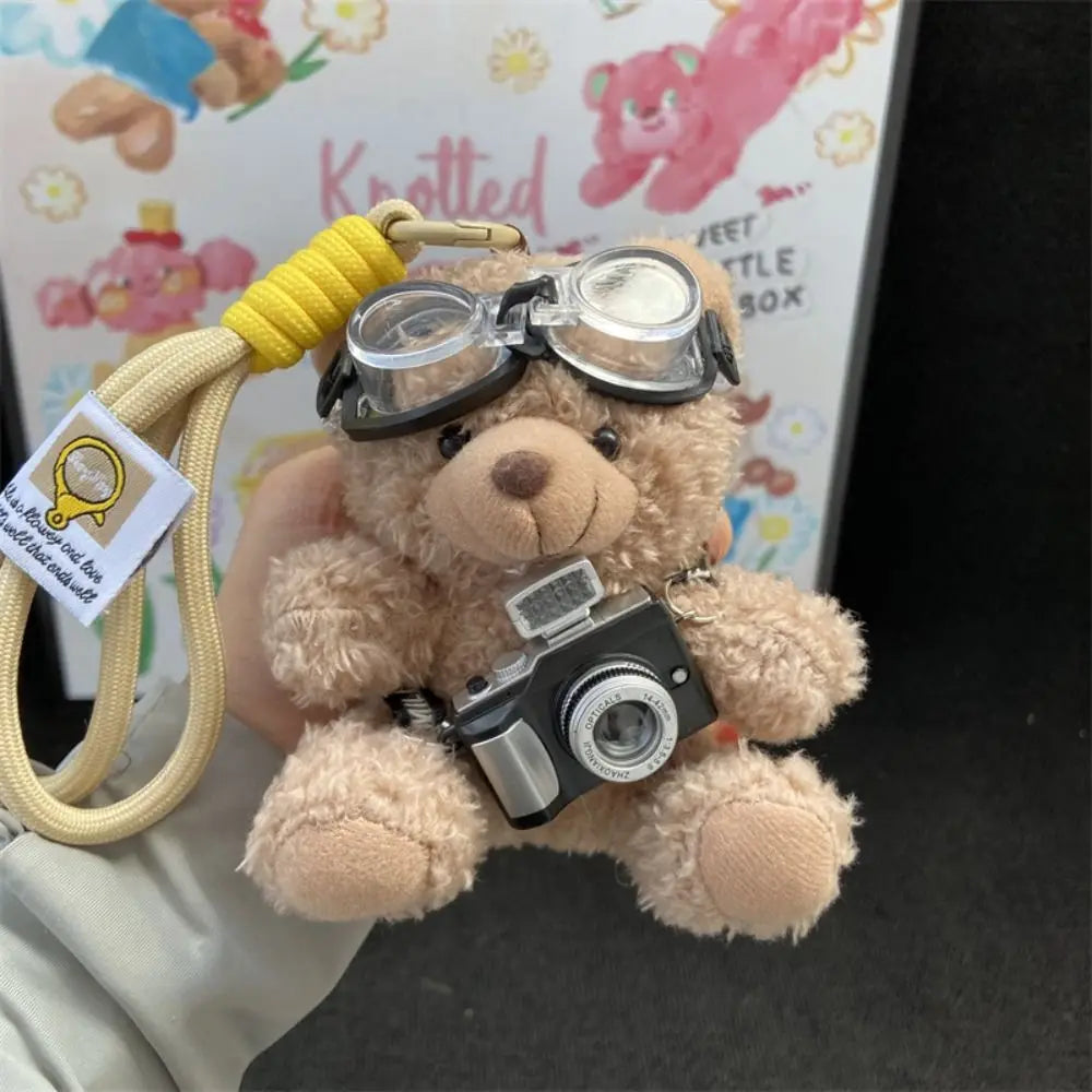 New Camera Plush Bear Pendant Sweater Panda Doll Keychain Creative Sunglasses Car Key Ring Gifts