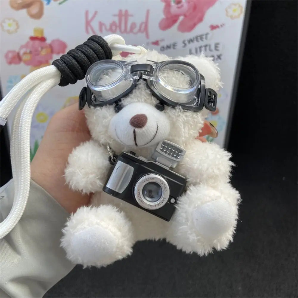 New Camera Plush Bear Pendant Sweater Panda Doll Keychain Creative Sunglasses Car Key Ring Gifts